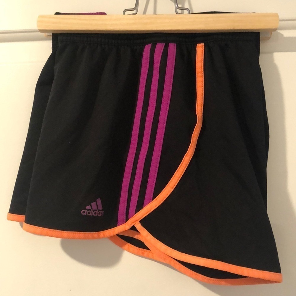 Adidas Climalite Athletic Shorts - Black with Orange and Magenta Stripes